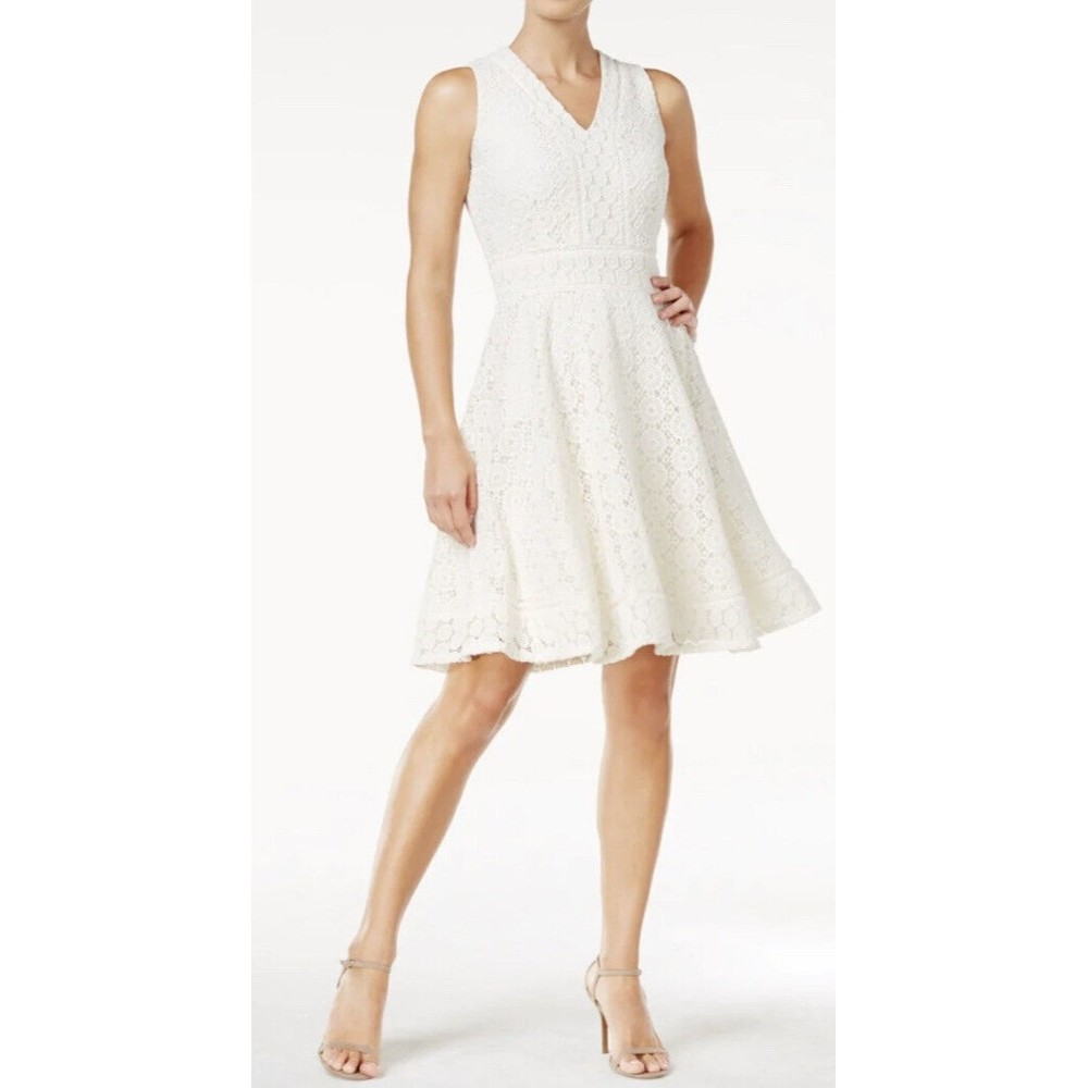 Charter Club Dress Womens /High Waist/ Shift Dress Size M Ivory Lace Sle…